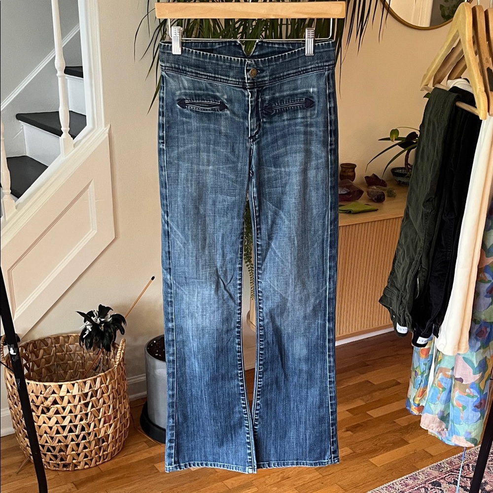 Citizens Of Humanity High Rise Wide Leg Button Stretch Blue Flare Jeans Denim 24